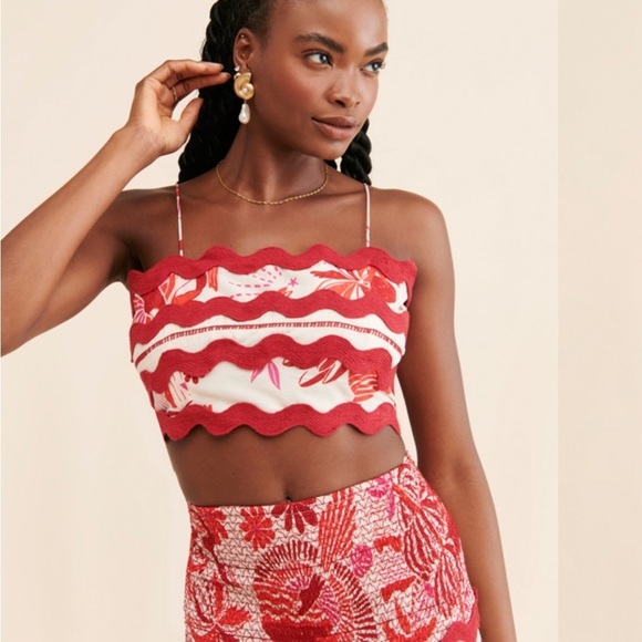 FARM Rio Off White Rio Tiles Crop Top Size Medium - Picture 2 of 7